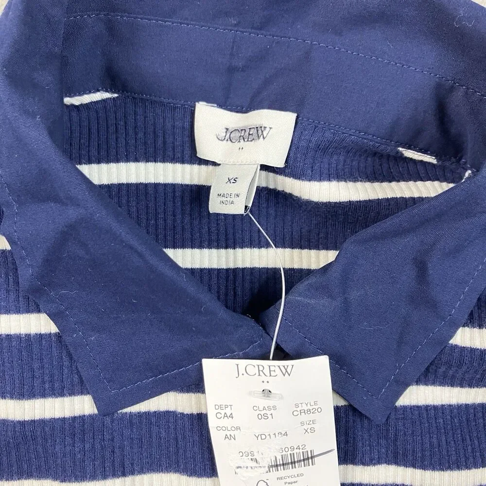 J Crew Polo Midi Dress Womens XS Blue Striped Collared Fit Flare Coastal CR821
